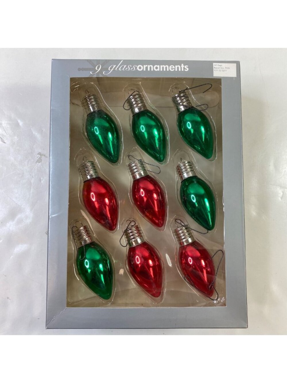 Target Christmas Bulb Ornaments Set 9 Glass Retro Design 2004 Red Green Silver